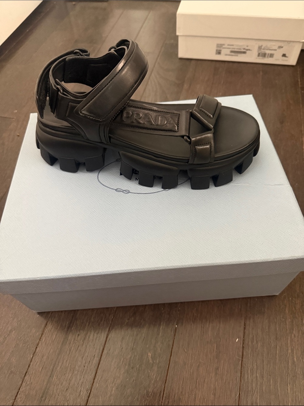 Prada Chunky Black Leather Treaded Platform Sandals - Picture 2 of 8